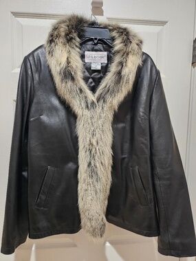 J.G. Hook Leather and Silver Fox Fur Jacket XL
